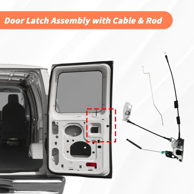 Blycorul Rear Door Latch Assembly with Cable & Rod, Right Passenger Side for Ford 1992-2019 E150 E250 E350 Econoline Van, Cargo Door Lock Latch Connective Repair Replaces 6C2Z-15431A02-AA - Image 5